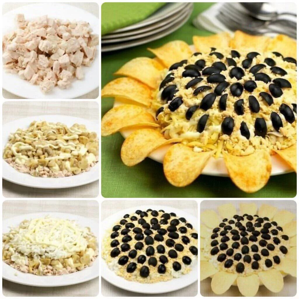 Пошаговый рецепт салата подсолнух с курицей