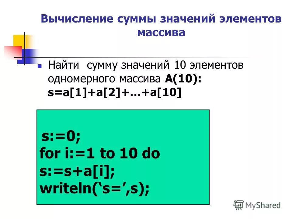 Вычислить сумму отрицательных элементов массива. Вычисление суммы массива.