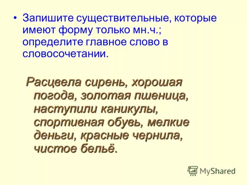 имен существительных. существительное. именительный и творительный падежи в единственном числе. род текста. запишите существительные.