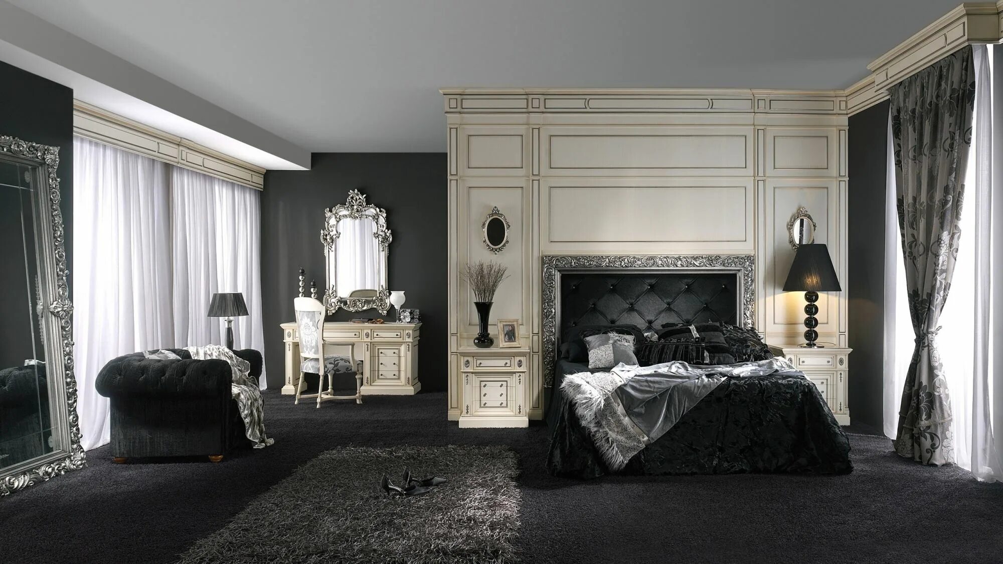 Классический комната мебель. Спальный гарнитур Версаче Италия. Спальня в стиле Ампир Барокко темная. Спальный гарнитур Версаче черный. Темная спальня Ампир.