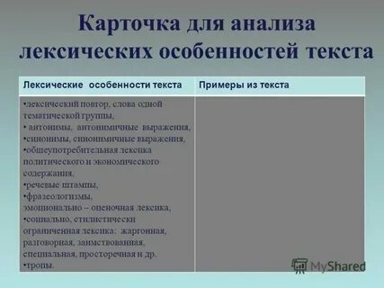 Лексический анализ текста пример