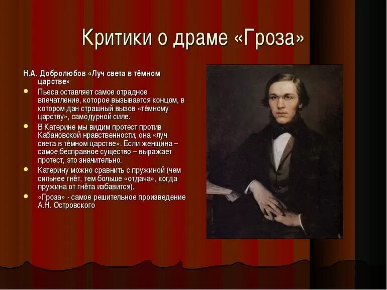 Образ грозы сочинение. Критика о драме гроза Добролюбов. Критики о пьесе гроза. Критика о грозе. Добролюбов о пьесе гроза.
