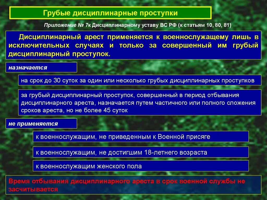 Порядок исполнения дисциплинарных взысканий военнослужащих. Грубые дисциплинарные взыскания военнослужащих. Порядок исполнения дисциплинарных взысканий арестов. Ответственность за нарушение воинской дисциплины.