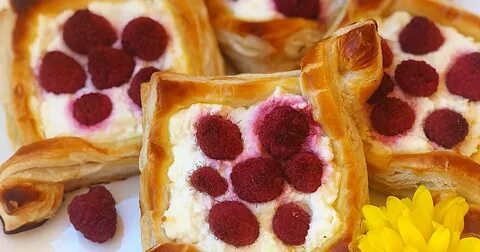 Слоеное тесто творог малина