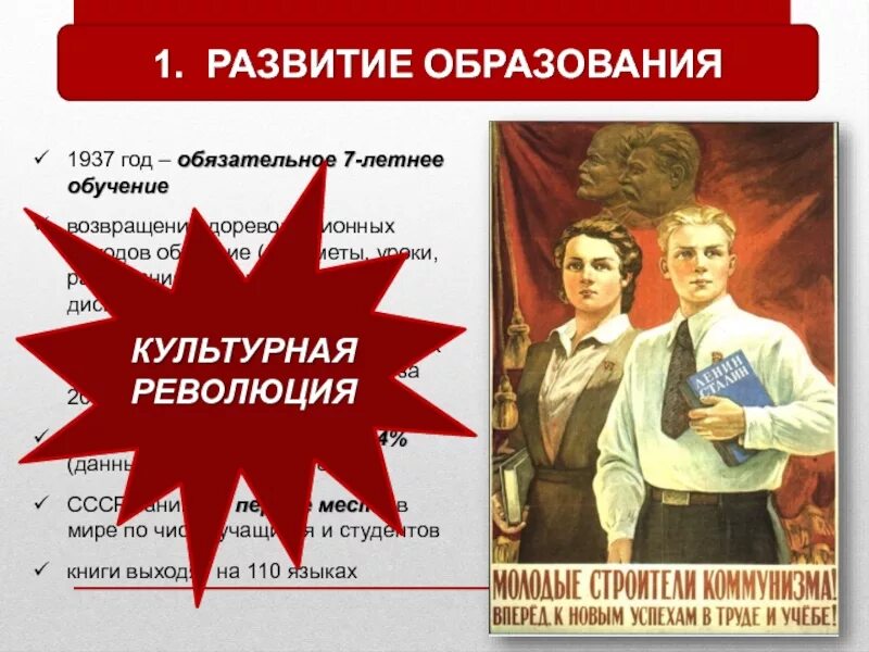 Социально культурное развитие в ссср. Образование СССР В 1930-Е годы. Образование в СССР В 20-30 годы. Культурная революция 1930 годов. Образование в СССР В 30 годы.