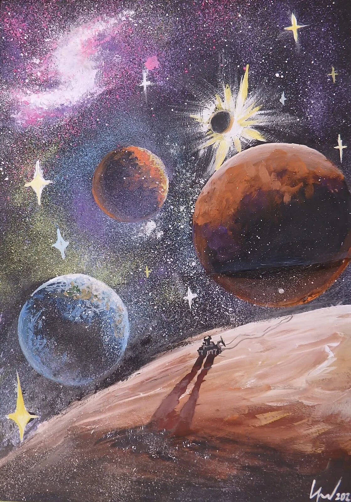 Рисунок на космическую тему. Картина космос. Рисование космос. Космическая живопись. Сказочные планеты в космосе.