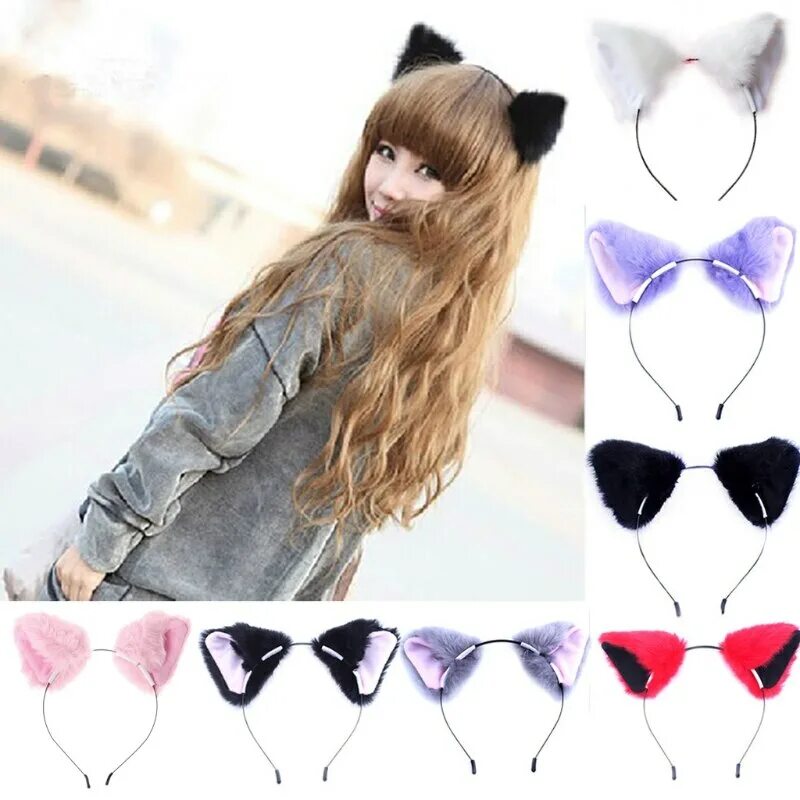 Cat ears Kitty Headwear Black/Pink Furry Animal Headband Etsy