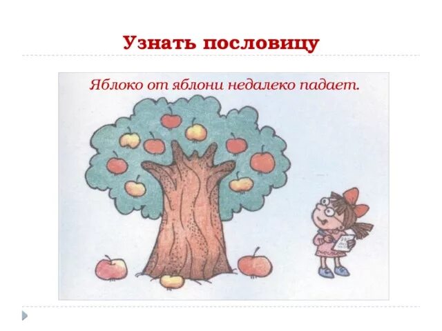 Пословица яблоня от яблони недалеко падает. Пословица яблоко от яблони недалеко падает. Пословица яблоко от яблони. Рисунок к пословице. Яблочко от яблоньки недалеко падает.