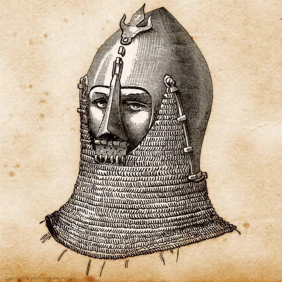 14 й век. Средневековый шлем бацинет. Бацинет с наносником. Бацинет 14 века. Шлем бацинет с наносником.