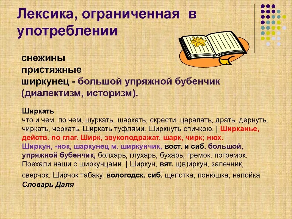 Лексика употребляемая автором. Лексика. Ограниченная лексика. Социально ограниченная лексика. Фразеологические диалектизмы.