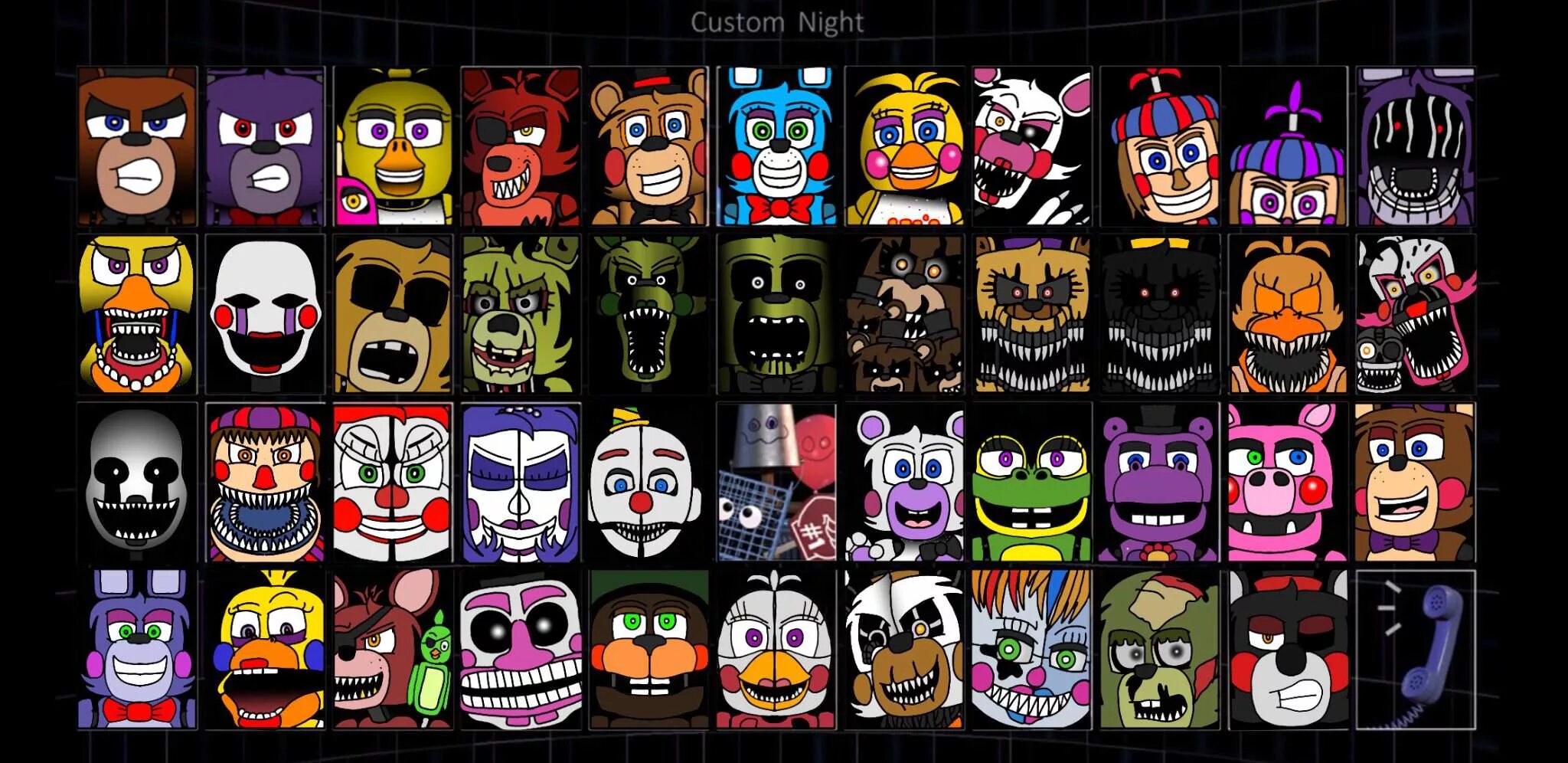 Ultimate custom night аниматроники. Ультимейт кастом Найт. Мультемейт костойнайт. ФНАФ Ultimate Custom Night. Фредди ультимейт кастом Найт.