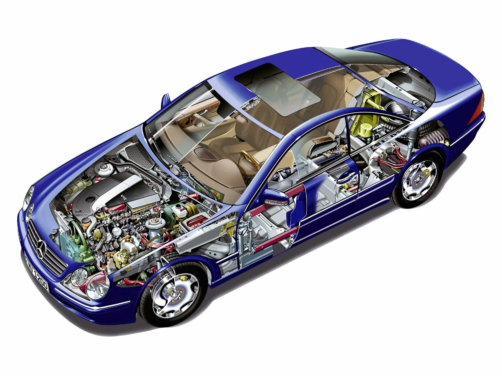 Mercedes Cutaway. Машина в разрезе. Конструкция автомобиля. Внутренности автомобиля.