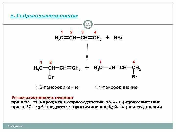 Диен алкин. Диены реакции присоединения. Алкадиены присоединение 1.2 1.4. 1 4 И 1 2 присоединение алкадиенов. Гидрогалогенирование алкадиенов 1, 4.