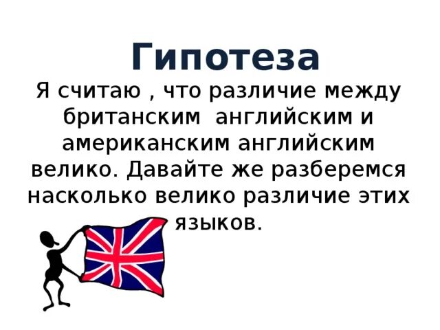 Отличие американский. Разница между британским и американским английским проект. Актуальность американского и британского английского. Гипотеза на тему американский и британский язык. Проект на тему разница между британским и американским,.