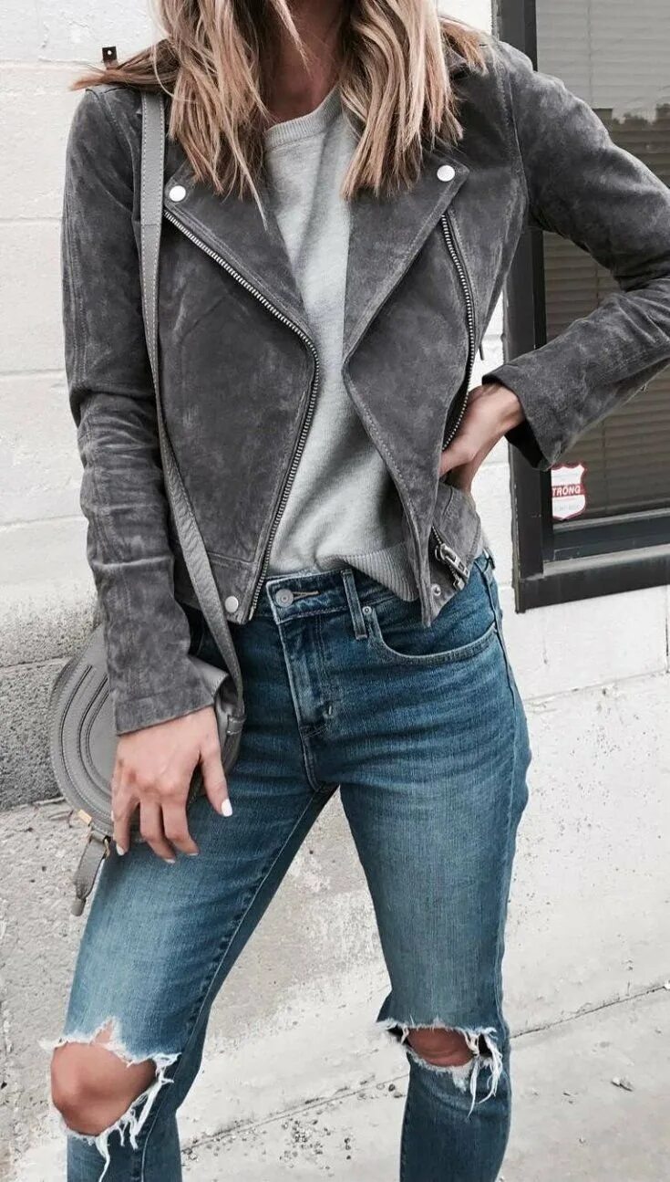Серая замшевая женская косуха Zara