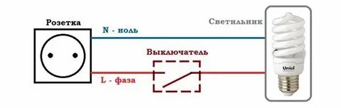 Лампочка от розетки через выключатель