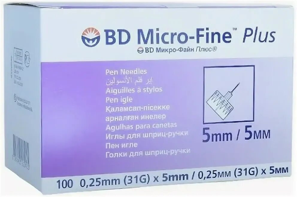 иглы инсулиновые bd микро-файн плюс 32g, иглы, 0. иглы микрофайн плюс 4мм. 25х5мм №100. иглы для шприц-ручки bd micro-fine plus 31g (0,25x5,0мм) becton dickinson. бектон дикинсон игла микро-файн плюс д/шприц-ручки 0,3х8мм (30g) №100.
