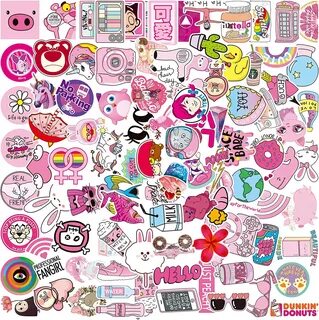 Pink Set girl illustration girl drawing pink pink,Stickers all are