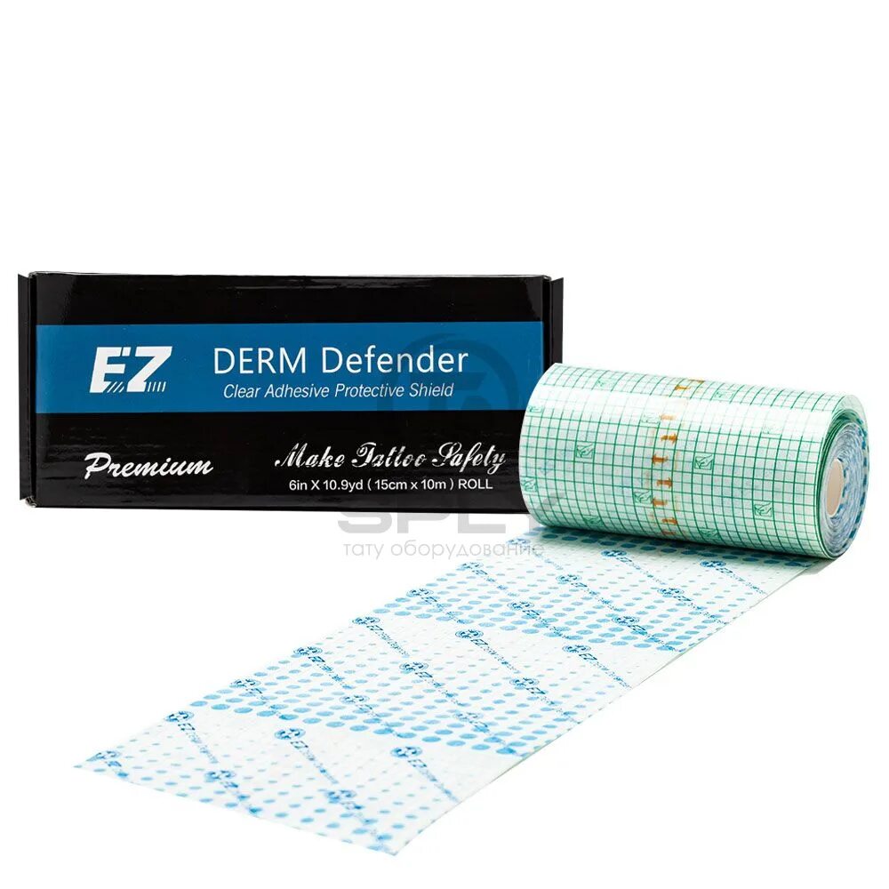 Где купить пленку для тату. Пленка ez Derm Defender. Пленка заживляющая ez. Защитная пленка ez - Derm Defender Tattoo Adhesive Protective Shield - Premium, 10см х 10м. Заживляющая пленка для тату ez.