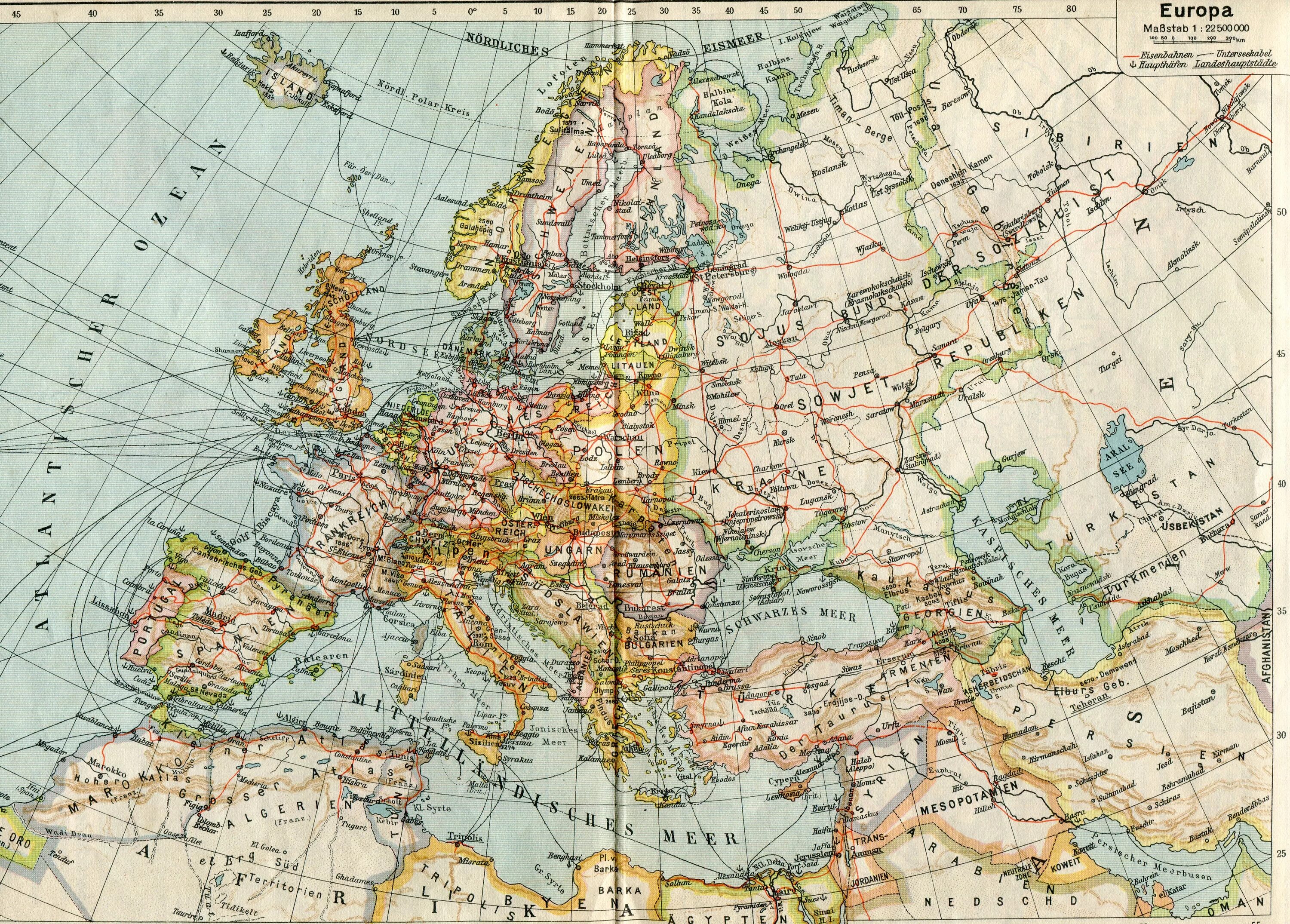 Карта Западной Европы. Карта Европы 1929 года. Карта Европы на немецком. Карта Европы с городами.