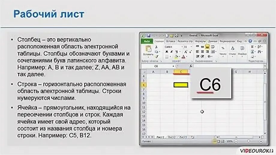 Горизонтальный ряд ячеек электронной таблицы как называется