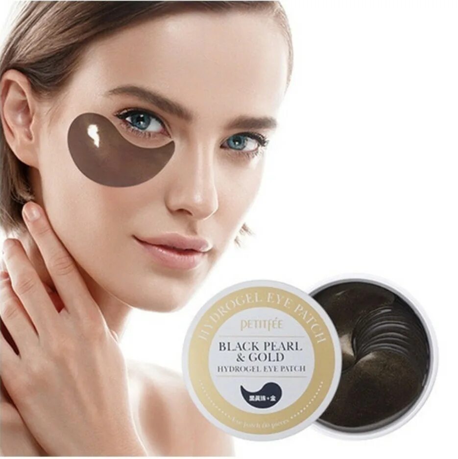 Petitfee Black Pearl & Gold Eye Patch. Патчи Петитфи с черным жемчугом. Гидрогелевые патчи для глаз Black Pearl. Petitfee Black Pearl & Gold Hydrogel Eye Patch 60 шт.