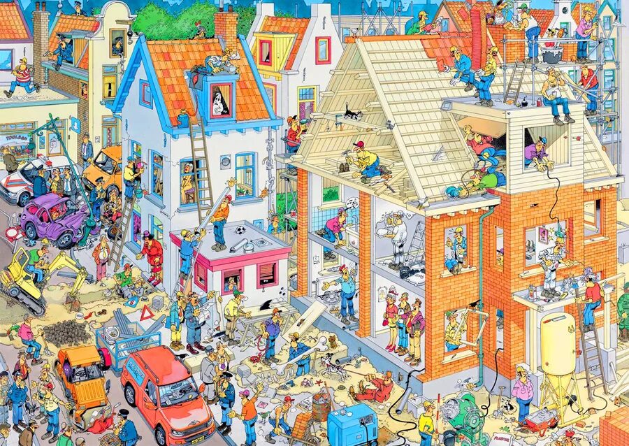 Детские пазлы. Кучка пазлов. Puzzle house. Художник jan van haasteren. Пазлодром.