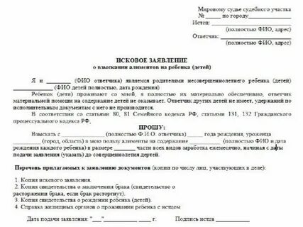 Образец исковое заявление на алименты образец 2022