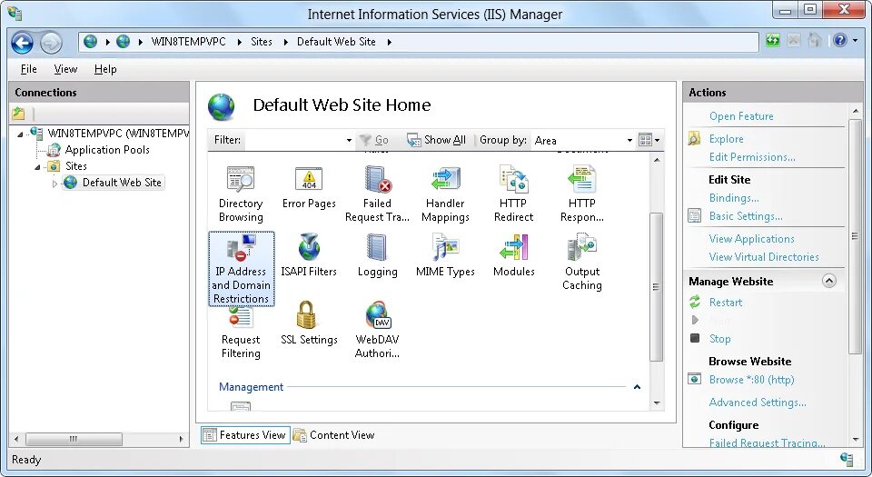 Как открыть internet. IIS IP restrictions. Модули IIS где. Connections pane IIS. IIS 7 IP restrictions