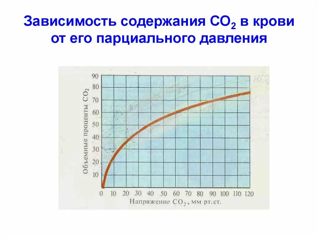 График парциального давления кислорода в крови. Парциальное давление. Зависимость содержания со2. Давление со2 в крови.