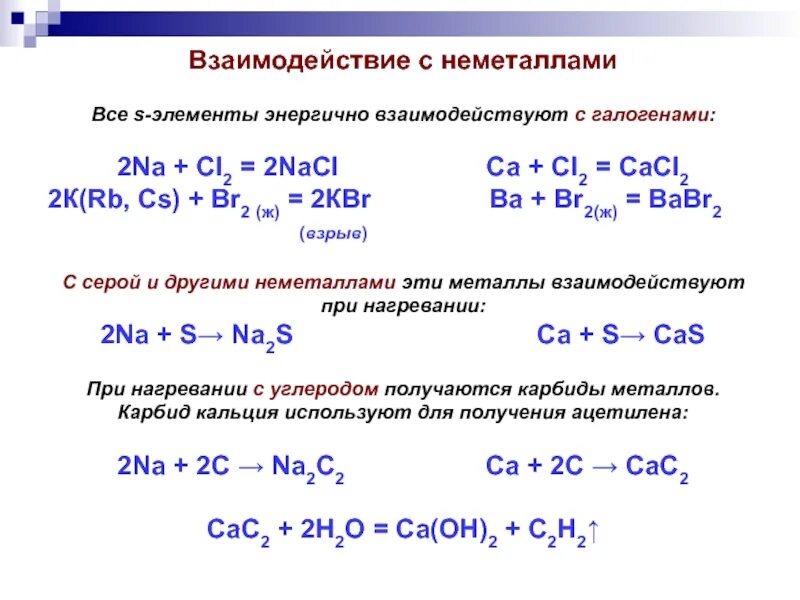 Реакции взаимодействия металлов с неметаллами