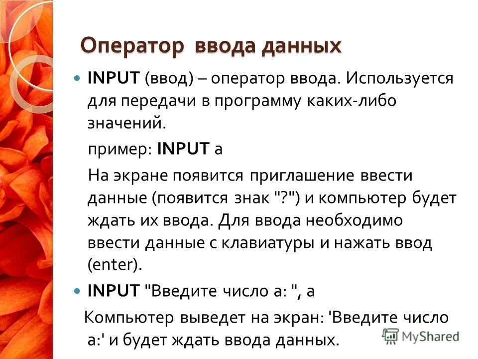 Оператор ввода данных. Оператор ввода данных
