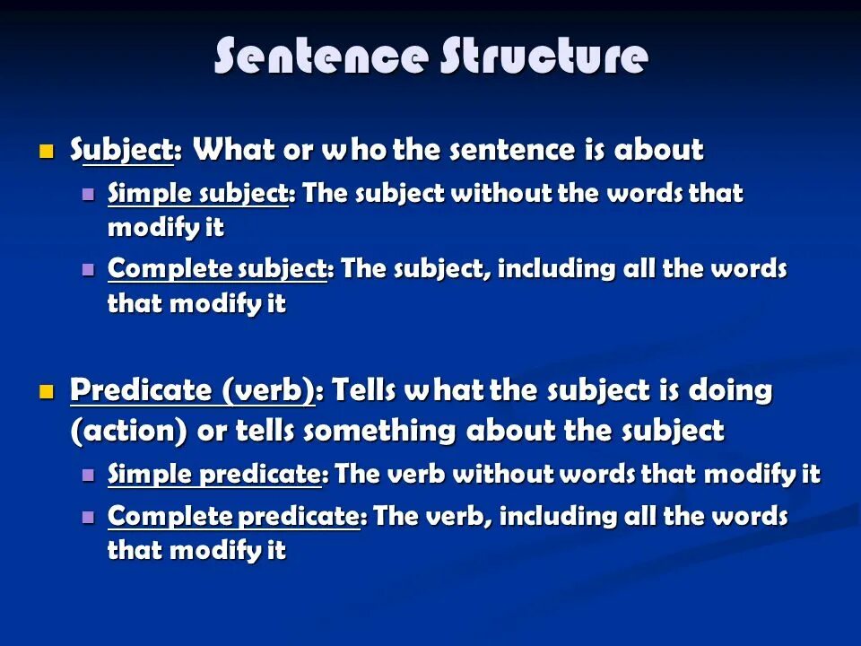 Subject of the sentence. The sentence without the subject. Secondary Parts of the sentence is. Sentence structure.