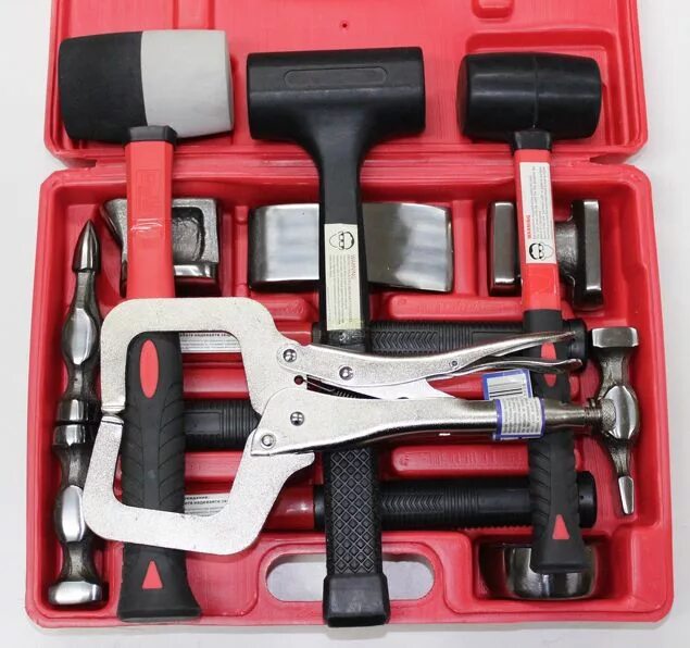 Набор для рихтовки carbon repairing kit 7pcs. Инструмент жестянщика кровельщика набор. Рихтовочный. Набор гидравлический sata 97899 д/правки кузова. Инструмент для рихтовки.