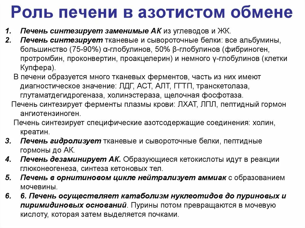 Обмен белка в печени. Участие печени в азотистом обмене. Роль печени в обмене белков и азотистых оснований. Роль печени в обмене азотистых оснований. Участие печени в обмене белков и азотистых веществ.