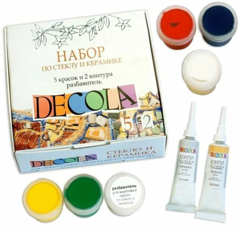 краски витражные декола 9 цветов с контуром. акрил декола по 20 мл. набор керамика краски. краски для росписи керамики. набор керамика краски.