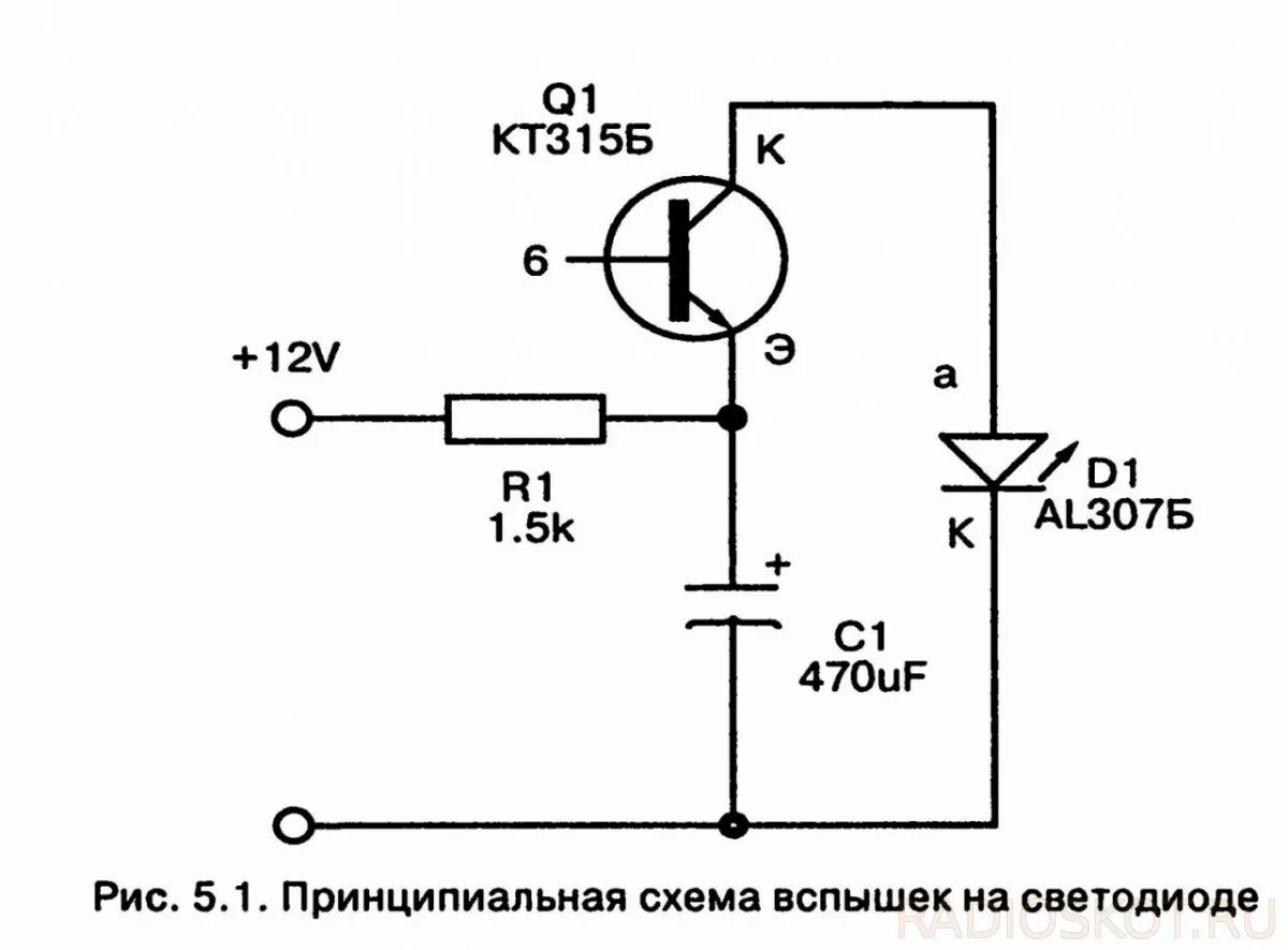 Простые схемы для радиолюбителей. Мигающий светодиод на транзисторе кт315. Схема мигающий светодиод 1,5 вольт. Мигалки на светодиодах схемы на транзисторе. Простая схема мигающего светодиода на 12 вольт.