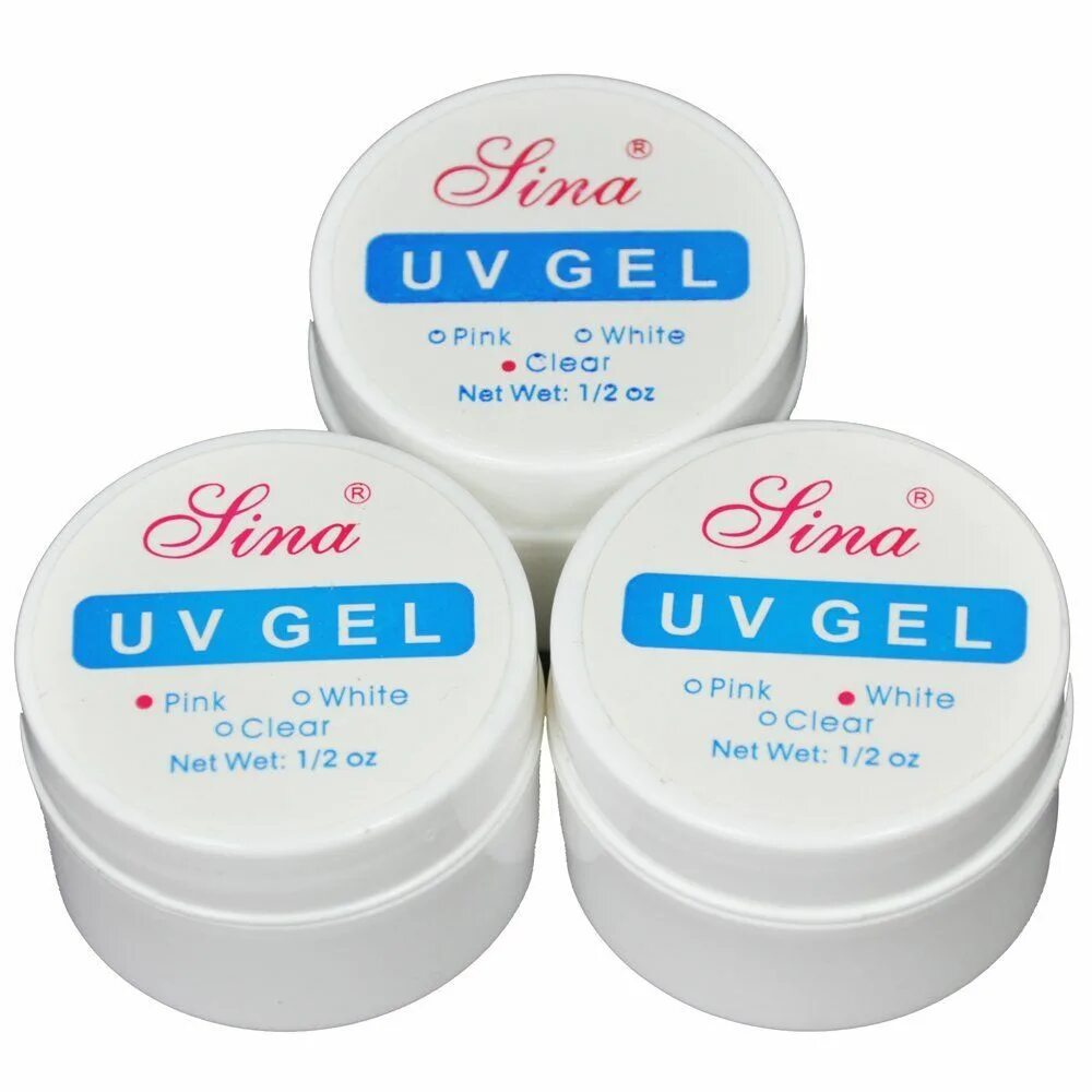 UV Gel Pink White Clear. Lina UV Gel Clear. UV Gel o Pink o White Clear net wet 1 2 oz. U&G UV Gel o Clear White #3163.