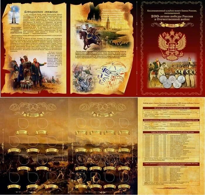 Монеты бородинское сражение. Альбом 1812 года. альбом бородино 1987 год. альбом 1812 года разворот. бородинское сражение буклеты в библиотеке.