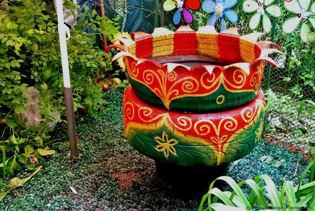 Как из шины сделать вазон. Вазоны из шин. клумбы из покрышек. вазон из колеса. покрасить покрышки для клумбы.