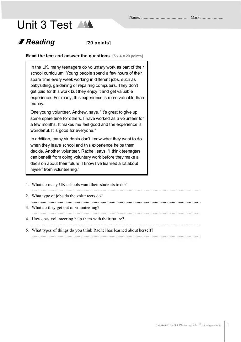 Unit test naming. Unit 3 Test. Unit 3. Eso 2 Photocopiable © 3 Burlington books. Unit 3 3a.