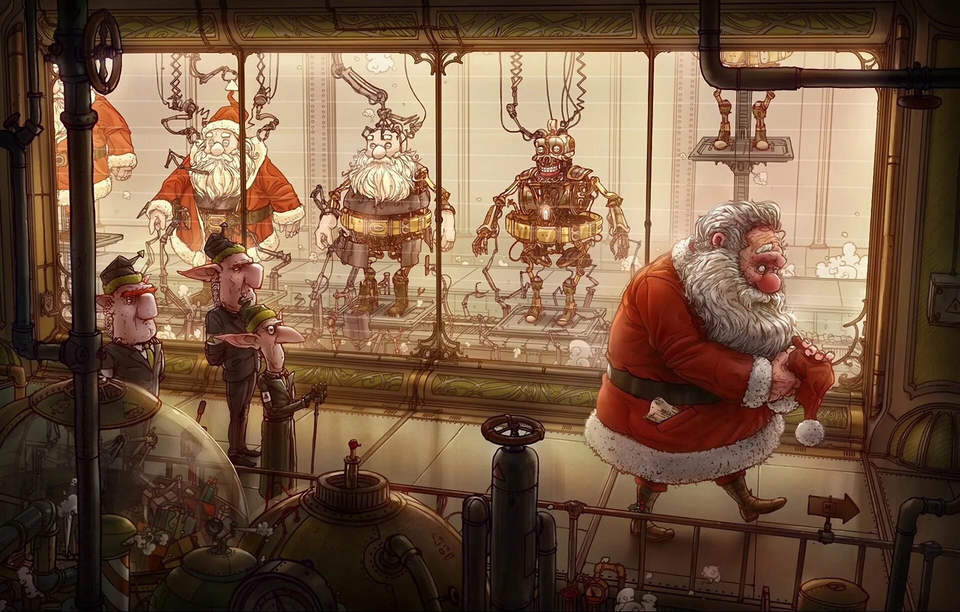 Полундра для санта клауса 9 букв. Иллюстрации Михала Дзекана. Дед Мороз стимпанк.