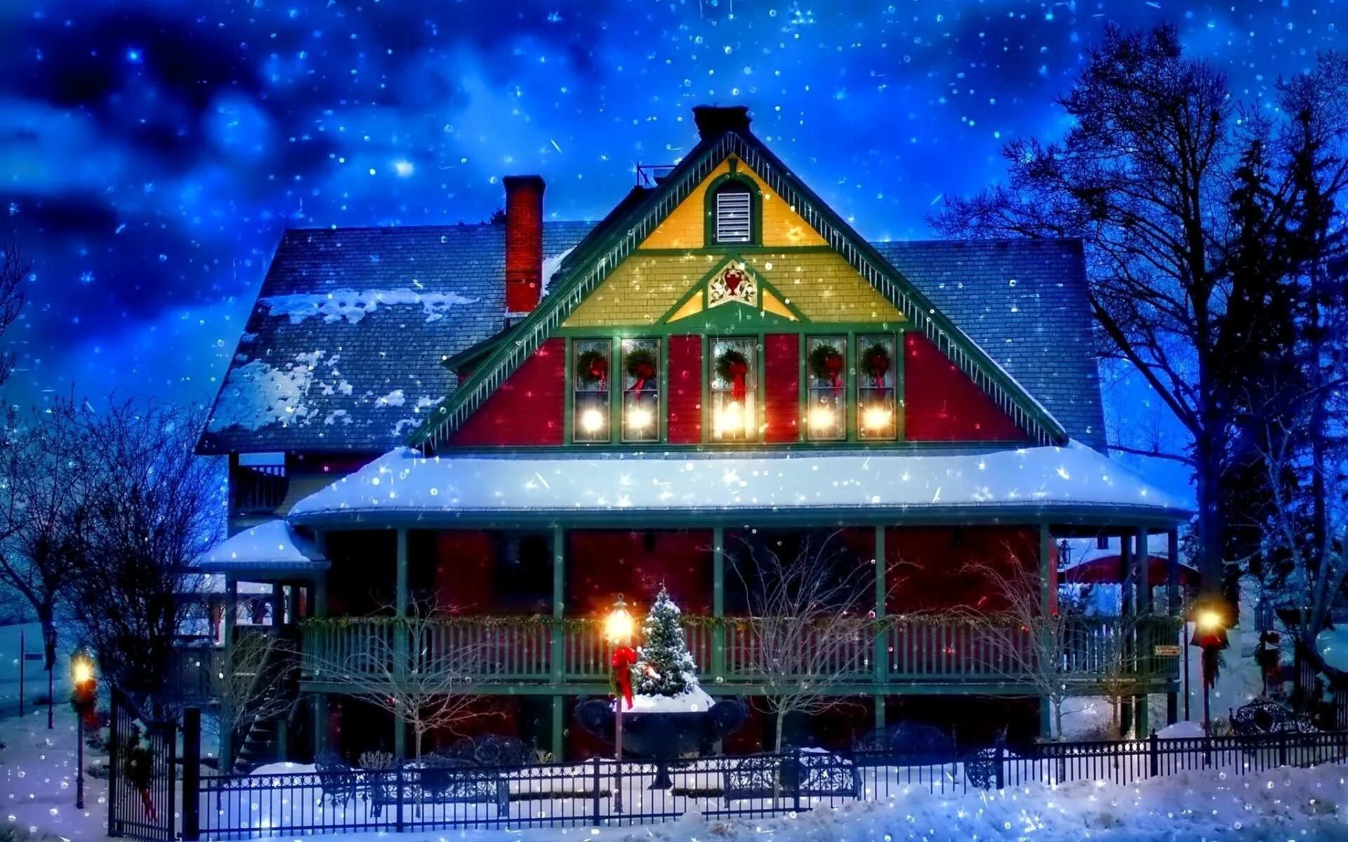 Ночь рождеством картинки. Новогодний дом. Зимний дом. Новогодний домик. Рождественский дом.