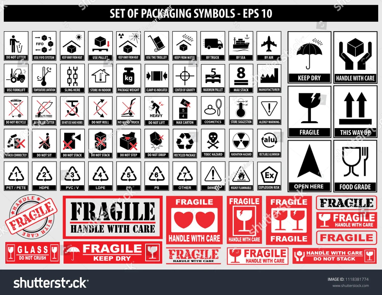 Set of Packaging symbols. Комплект наклеек в упаковке. Осторожно хрупкое наклейка. Символ хрупкое.