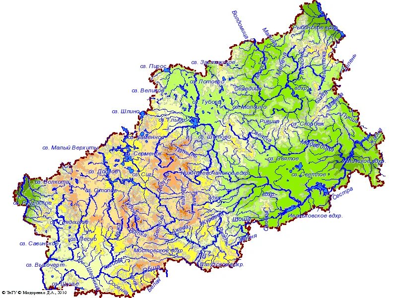 Карта рельефа Тверской области подробная. Реки Тверской области на карте. Тверская область рельеф. Тверская область физическая карта.