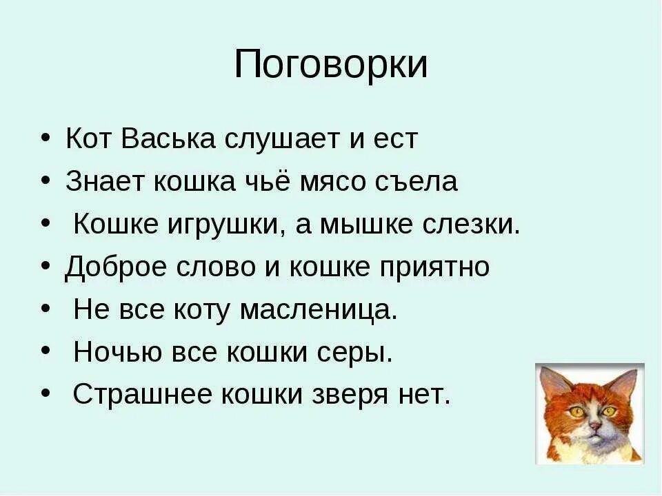 Какую скороговорку хотел выучить васька 1 класс. Пословицы про кота. Пословицы и поговорки о котах. Поговорки о котах. Пословицы и поговорки о кошках.