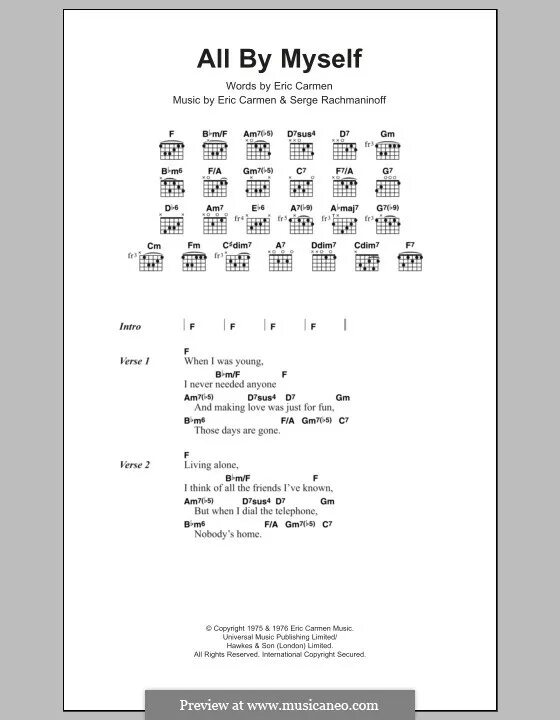 Myself слова. Eric Carmen all by myself Ноты для фортепиано. Eric Carmen: all by myself Ноты. All by myself Ноты.