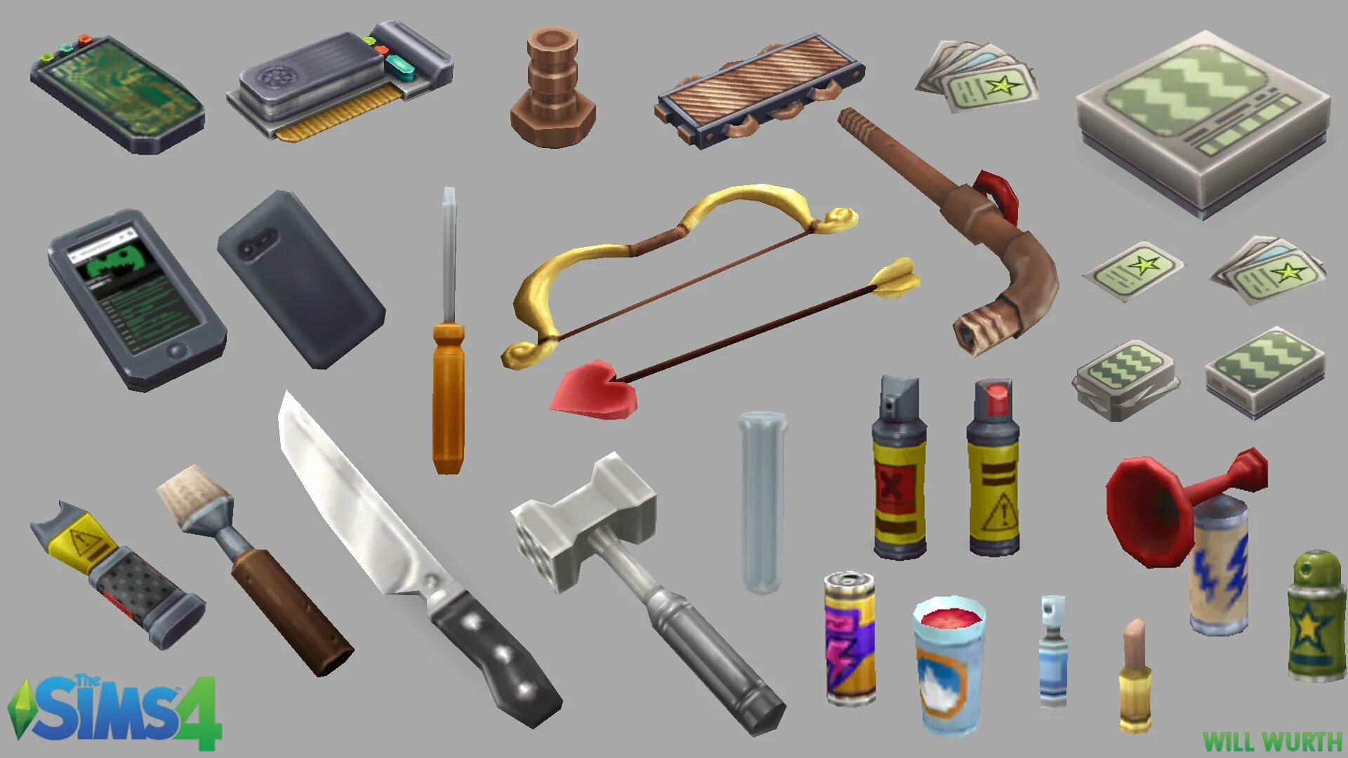 Симс 4 инструменты. Sims 4 предметы. симс 4 оружие. предметы из игр. 3д предметы.