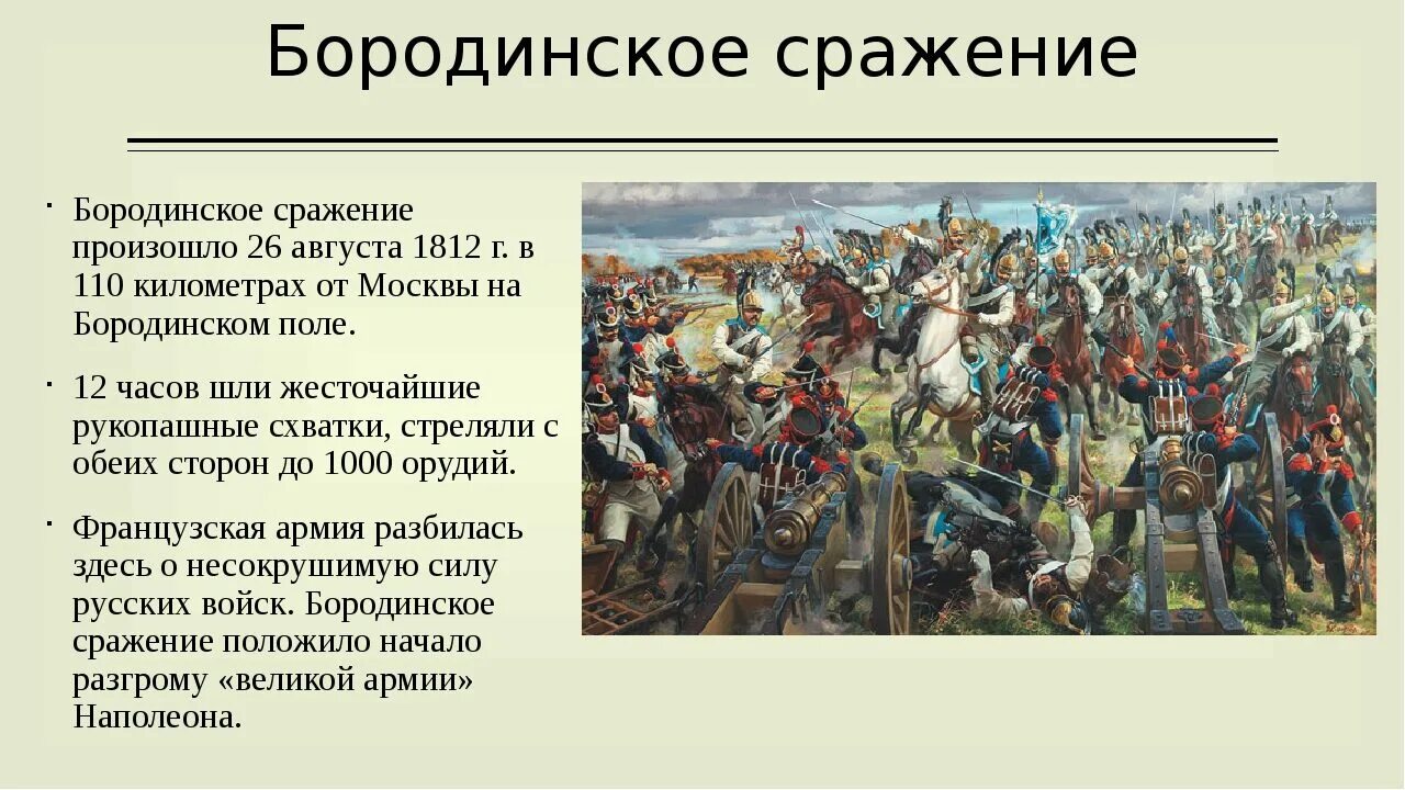 Бородинское сражение 26 августа 1812. Рассказ Бородинское сражение 1812.