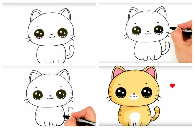 Рисовать котенка легко. Милые рисунки поэтапно. Милые рисунки по этапно. Как рисовать котенка. Маленькие миленькие рисунки по этапам.